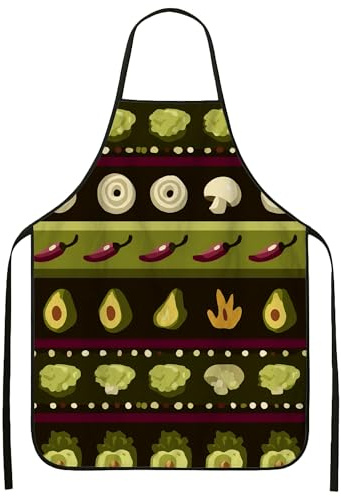 Delantales de cocina para cocinar, delantal de cocina moderno con patrón de vegetales, divertido delantal lavable culinario para asar a la parrilla, Verde, 24x31 Inch