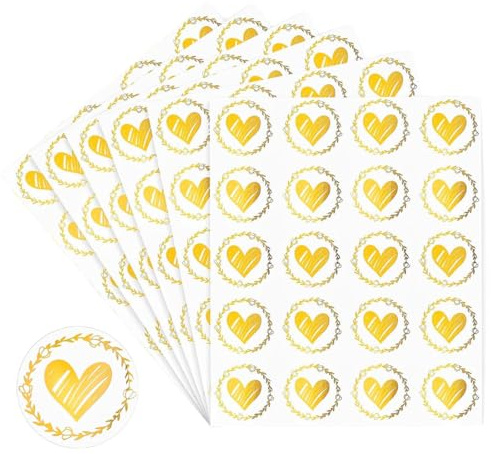 JYNVO 120 adesivi a forma di cuore trasparenti e dorati, per matrimoni, buste, biglietti d'auguri, inviti di nozze e confezioni regalo (oro)