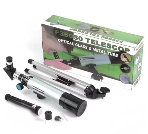 F36050-refraktorteleskop 50/360 mm med stativ, 2 ögonolar (H20/H6), månfilter, högsidig ram