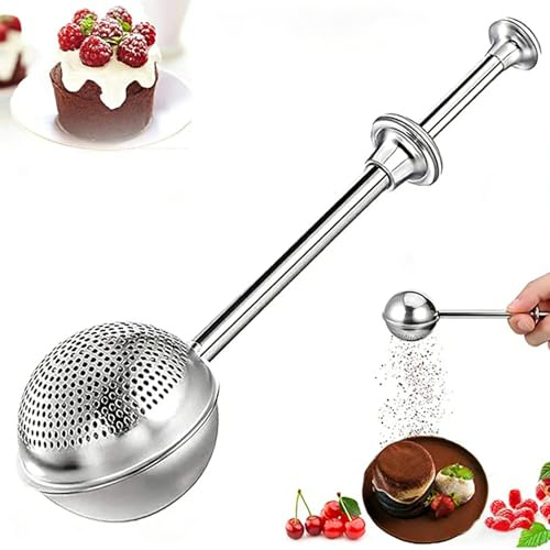Saupoudreuse Sucre Glace et Cacao en Acier Inoxydable 304 - Tamis Farine à Une Main avec Manche à Ressort - saupoudreuse à Épousseter pour Pâtisserie, Épices et Cannelle - Ustensile de Cuisine Pratiq