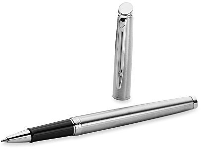 Waterman S0920450 Hemisphere Rollerball Pen Satin Steel with Chrome Attributes, Black