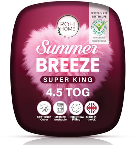 Rohi Anti Allergy Super King duvet 4.5 Tog – Soft & Breathable Luxurious Hollowfibre Quilt with Corvin Cover – Lightweight Comfort Cool Hotel Quality Duvet (Summer)