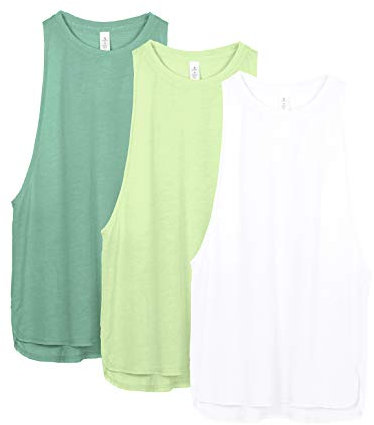 icyzone - Camisetas deportivas de tirantes para mujer, 3 unidades; para correr, musculación, ejercitarse, gimnasio, yoga, atletismo - verde - Small