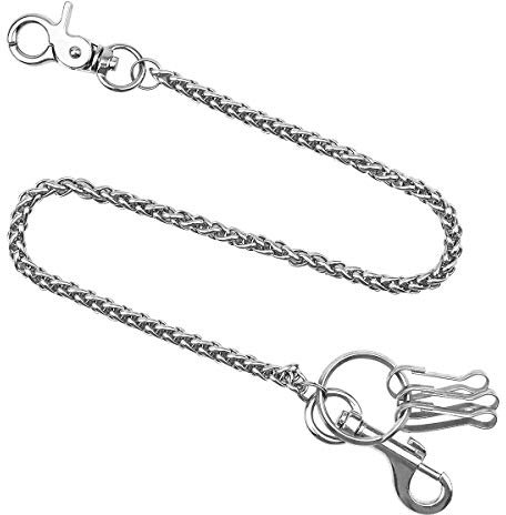 Sicherheitskette Brieftasche Kette, 38cm Lange Metallkette Kellnerkette Gliederkette mit Karabinerverschlüssen und 3Pcs Schlüsselring, Brieftasche Kette Jeans Hose Kette für Kellner Geldbörse Hose