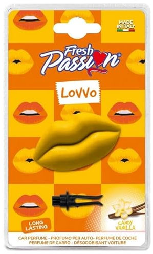 Fresh Passion Lovvo, Profumatore Auto, Fragranza Candy Vanilla, Profumazione Fresca e Delicata, Design Italiano, Simpatico e Allegro, Born in the U.S.A., Confezione da 1 Pezzo