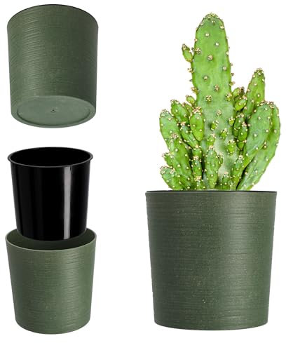 KADAX Pot de Fleurs Vert 25 cm – en Plastique et Copeaux de Bois Recyclés pour Une Décoration Rustique et Authentique, Idéal pour l'Intérieur ou l'Extérieur