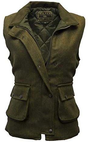 Walker & Hawkes - Bayston - Veste sans Manches Derby - pour Femme - Tweed - Chasse/Campagne