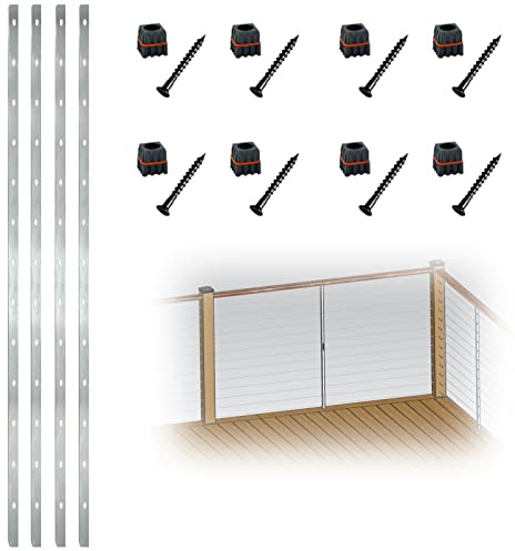 Myard Square Pre-Drilled Intermediate Picket Post with Connectors for 1/8 Stair Furniture Cable Railings, Length 42 with 13 Through Elongated Holes (42, Silver, 4-Pack)