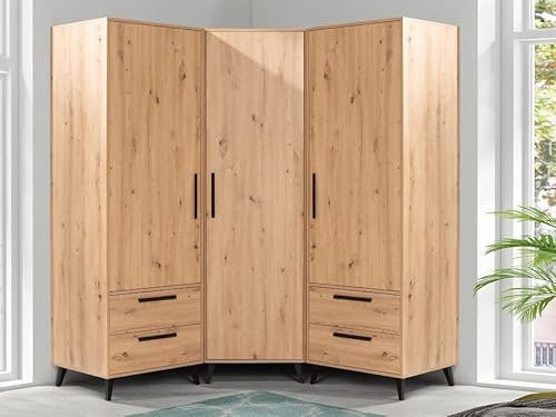 Marmex Garderobe Set Arti 4 Flurgarderoben Set Kleiderstange Schrank Kinderzimmer Schlafzimmerschrank Eckschrank Regalsystem Kleiderschrank Schubladen Kleiderschrank auf Beinen 155x155x195 cm