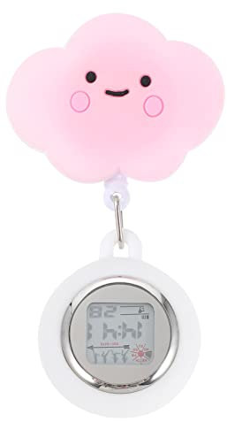 VILLCASE Krankenschwester Uhr mit Clip, Clip on Schwesternuhr Silikonhülle Digitale Taschenuhr Tragbare Taschenuhr Niedliche Wolkenmuster Uhr Fob Uhren für Krankenschwestern Ärzte