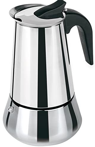 TIENDA EURASIA - Cafetera Italiana para Induccion, Acero Inoxidable, de 2, 4, 6, 9 o 12 tazas, Interior Antioxido (4 tazas)