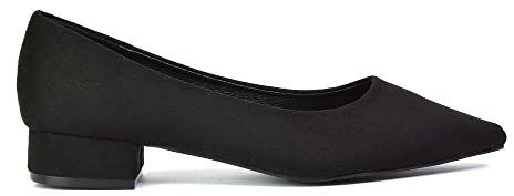 ESSEX GLAM Womens Low Heel Bridal Shoes Ladies Slip On Pointed Toe Flats Wedding Evening Party Black Pumps Size 7