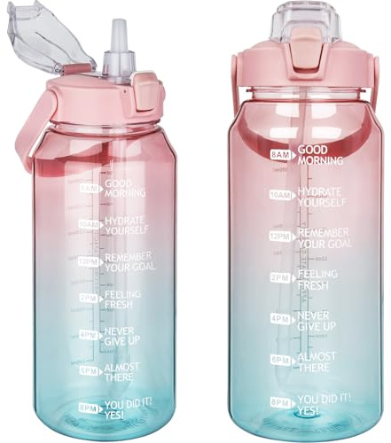 DEARRAY 2 litri Tritan Borraccia Motivazionale Sportiva con Cannuccia & Orari per Bere 2l Grande Bottiglia Acqua per Palestra, Campeggio, Escursionismo