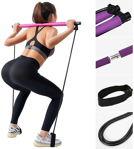 Pacienjo Pilates Bar Kit Mit Widerstandsband, Bodybuilding Yoga Pilates Stick, Pilates Stange Ideal Für Zu Hause Ganzkörpertraining, Fitnessstudio, Gewichtheben, Sit-Up, Stretch, Sculpt, Twisting