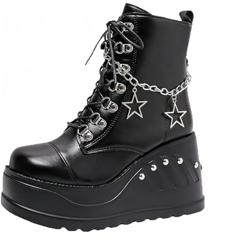 Ulalaza kvinnor Mary Jane klänning pumps lolita skor söt plattform gotisk dubbel fotled rund tå klack uniform pumps skor perfekt för skolfest business work Dance Night Club, dark goth blcak, 43 EU