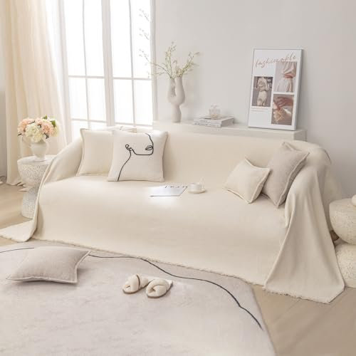 VanderHOME Fundas Sofas, Funda Sofá Moderna y Sencilla, Funda De Lino Plana Resistente Al Desgaste, Protector de Sofa, Cubre Sofas Transpirable Cuatro Estaciones 180 * 180cm-Beige