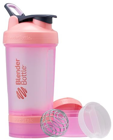BlenderBottle Shaker Bottle with Pill Organizer and Storage for Protein Powder, Classic V2 ProStak System, 22-Ounce, Pink