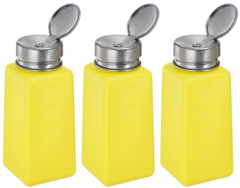 HARFINGTON 3pcs Solvent Alcohol Dispensers 250ml(8.5oz) Push Down Liquid Dispenser Pump with Sealing Stainless Steel Lid for Acetone Cleanser Polish Remover, Yellow