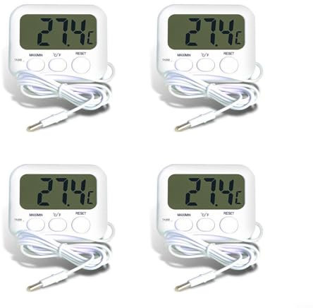 Digital LCD Thermometer Temperature Monitor With External Probe For Refrigerator, Aquarium, Water Tanks, Swimming Pools(4 Pack)