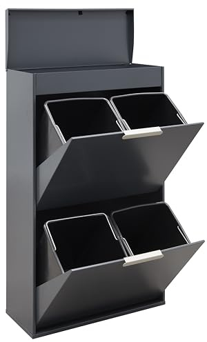 Arregui CR624-E Pattumiera Differenziata 4 Scomparti | 4 x 17L (68L) | Contenitore in Acciaio con Ripiano Multiuso | Mobile per Raccolta Differenziata | Cestino per Spazzatura da Cucina | Antracite