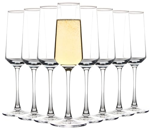 CZUMJJ Champagne Glasses Set of 8, Elegant Champagne Flutes, Modern Sparkling Wine Glasses for Home Bar, Wedding, Anniversary, 8 oz, Clear