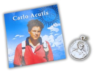 OVUNQUE PROTEGGIMI Medalla de Carlos Acutis y tarjeta de oración, regalo religioso católico para hombres y mujeres, piccola, Latón, Latón