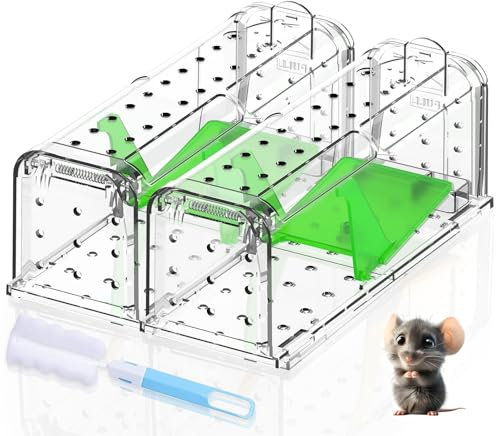 Lebendfalle für Maus Mausefalle Lebend 2er Set: Hochsensibel Mäusefallen mit 66 Luftlöchern, Sicher und Effektiv, Robustem und Langlebigem, Einfach zu Bedienen, Wiederverwendbare Mäusefalle (Grün)