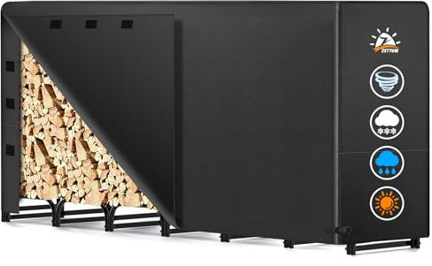 Zettum Metall Kaminholzregal Außen 243 x 35 x 121 CM, Brennholzregal mit Abdeckung 600D PU-Beschichtung, Wasserdicht holzlager für Brennholz, Kamin holzunterstand für Garten Terrasse