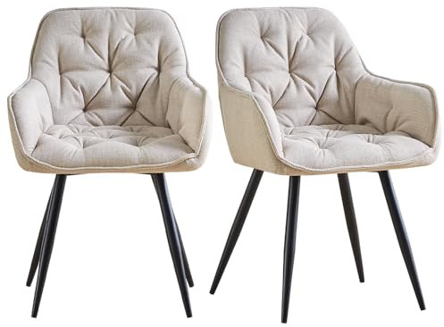 JYMTOM Esszimmerstühle mit dickem Samtstoff gepolsterter Sitz, Metallbeinen, Armlehnen und Rückenlehne Eckstuhl für Lounge Wohnzimmer (beige, 2)