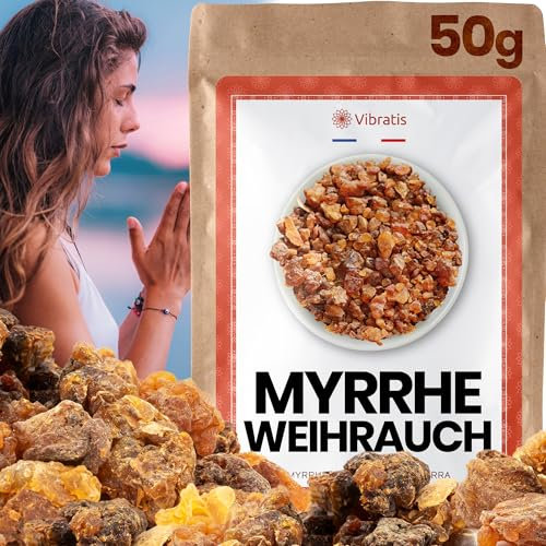VIBRATIS Weihrauch Myrrhe Natural 50g - Reine Weihrauchkörner zur Reinigung und Meditation - Arabische Räucherstäbchen von höchster Qualität - Versöhnung, Glück, Gesundheit und Reinigung von Orten