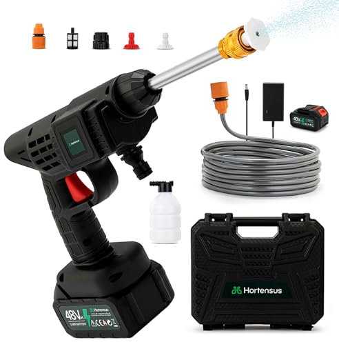 Hortensus Hidrolimpiadora Portátil – Pistola de Agua a Presión con Batería y Accesorios – Limpiadora a Alta Presión para Coche, Terraza y Jardín