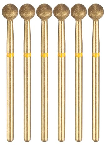 sourcing map 6pcs 325-400 Grane Diamante Rettifica Bit 5mm Testa A Sfera 2.35mm Gambo 5mm Lunghezza Titanio Placcato Pietra Levigatura Punte Rotary Tool per Unghie Rettifica Lucidatura