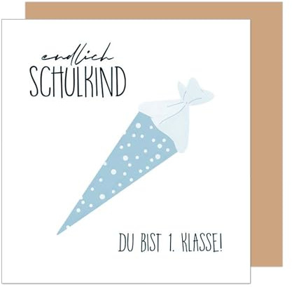 Edition Seidel Premium fyrkantigt gratulationskort för skolning med kuvert. Skolkort med slogan om skolstart kort gratulationskort för skolbarn pojke 1. Klass (ESQ105 SW025)