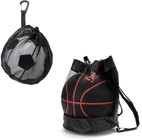 Lucywey Borsa Rete per Palloni Sportivi 2 in 1 Set, Sacchetto Calcio/Basket con Coulisse Impermeabile e Tracolla Regolabile, Leggero (80g) Portatile per Palestra, Viaggio, Casa - 35x25cm +31x23cm
