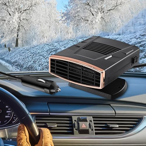 XUXLEKK Chauffage De Voiture, 12V 150W Chauffage D'appoint Voiture, 2 en 1 Chauffage Portable pour Voiture Allume Cigare, Chauffage Voiture À 360 °, pour Désembuage et Dégivrage de Pare-Brise