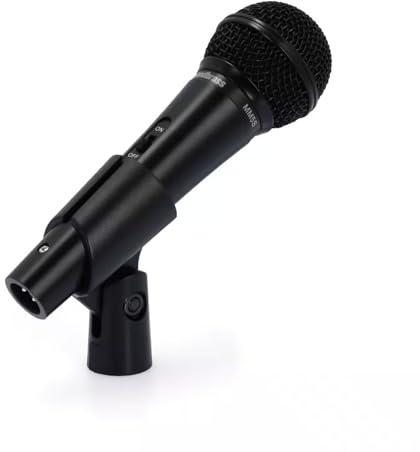 WOODBRASS MM5S - Microfono dinamico cardioide, microfono XLR perfetto per il suono del canto, voce, coro e strumenti su palcoscenico live o studio + valigetta, pinza e riduttore per piedi