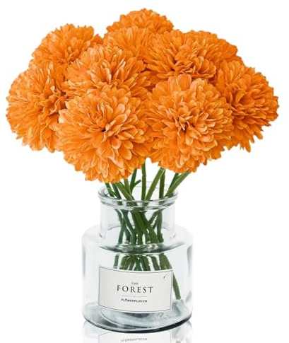 PANYI 12 stycken konstgjorda blommor, höst, lämplig konstgjorda kulor, krysantemum, apelsiner, konstgjorda blommor för blomarrangemang, hemträdgård festdekorationer, bröllop, bordstillbehör (orange)
