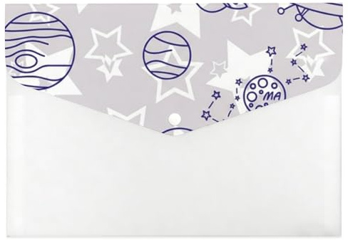 Dossier A4 en plastique A4 motif espace et étoiles de dessin animé, dossier en plastique, portefeuille de papeterie scolaire, organiseur de fichiers extensible avec bouton pression, poches pour