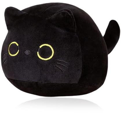 OPVXZAD Peluche Gatto Nero,Giocattolo di Peluche a Forma di Gatto Nero,Occhi Grossi Gatto Animali Bambola Morbido,Animali di Peluche Cuscino per Gatti Regalo per Amici-25cm