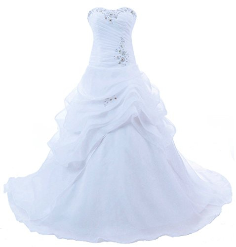 Vantexi - Abito da sposa in organza, senza spalline, con cristalli bianco 44