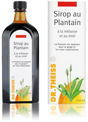 Dr Theiss - Sirop au Plantain - Doux & Apaisant pour la Gorge - Aide à Dégager les Voies Respiratoires - Plantes Sélectionnées et Miel - Flacon 250ml