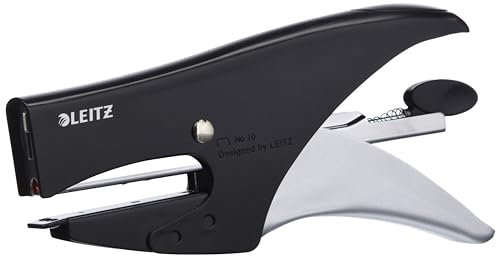 Leitz Heftzange aus Metall, Für 15 Blatt, Ergonomisches Design, Hinterlademechanik, Für Heftklammern P2 (Nr. 10), Satin Schwarz, Style-Serie, 55640094