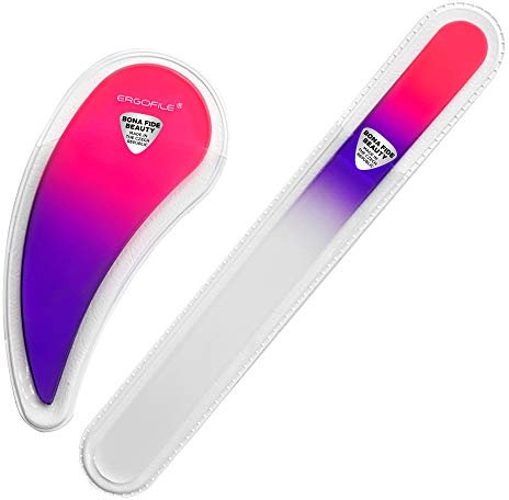 Bona Fide Beauty Ergo-Feilen-Set aus tschechischem Glas, 2-teilige ergonomische Kristall-Nagelfeilen (Pink Magenta)