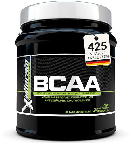 BCAA 2:1:1 1000mg - 425 Vegane Tabletten - 141 Tage Vorrat - Essentielle Aminosäuren L-Leucin, L-Valin und L-Isoleucin + Vitamin B6