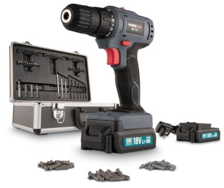 Powerplus Perceuse-Visseuse sans Fil POWESET1 - Tournevis 18V, 2 1.3Ah Batteries, Chargeur, Coffret Outil 153 Pièces, Embout Vissage