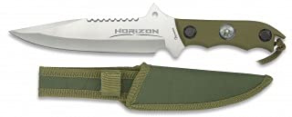 Albainox 32104 Coltello Orizzontale Satin Lama 18 Manico ABS Verde Custodia in Nylon Attrezzo per Caccia, Pesca, Campeggio, Outdoor, Sopravvivenza e Bushcraft