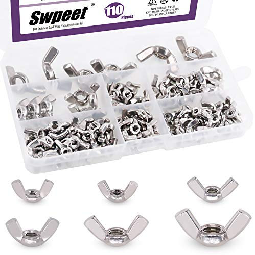 Swpeet - Juego de tuercas de mariposa de acero inoxidable 304 (M3 M4 M5 M6 M8 M10)