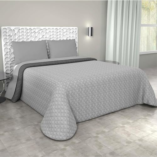 Copriletto Matrimoniale Trapuntato Double Face, Made in Italy - Trapunta Primaverile/Estiva in Morbida Microfibra - Trapuntino Bicolore disponibile in Vari Colori - 250x240 cm (Grigio Chiaro/Scuro)