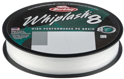 Berkley Whiplash8, Línea de Pesca, Superline, Pesca de Depredadores, Lucio, Perca, Zander, Trucha, Unisex, Cristal, 0.2mm, 27.7 kg, 61 LB, 330 yd