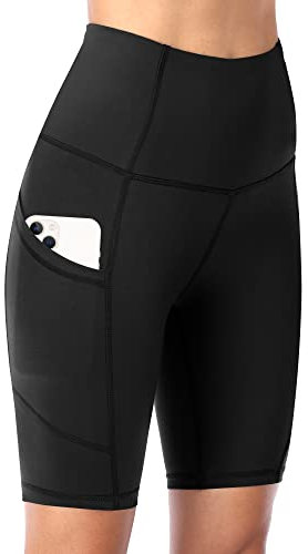 DDOBB Damen Radlerhose mit Taschen High Waist Sport Shorts Damen Sommer Kurze Sporthose Blickdicht Yoga Shorts Leggings Hose Gym Fitness Outdoor(Schwarz,M)